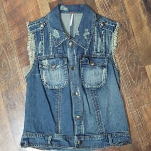 NWOT Free People Distressed Denim Vest Sz Medium